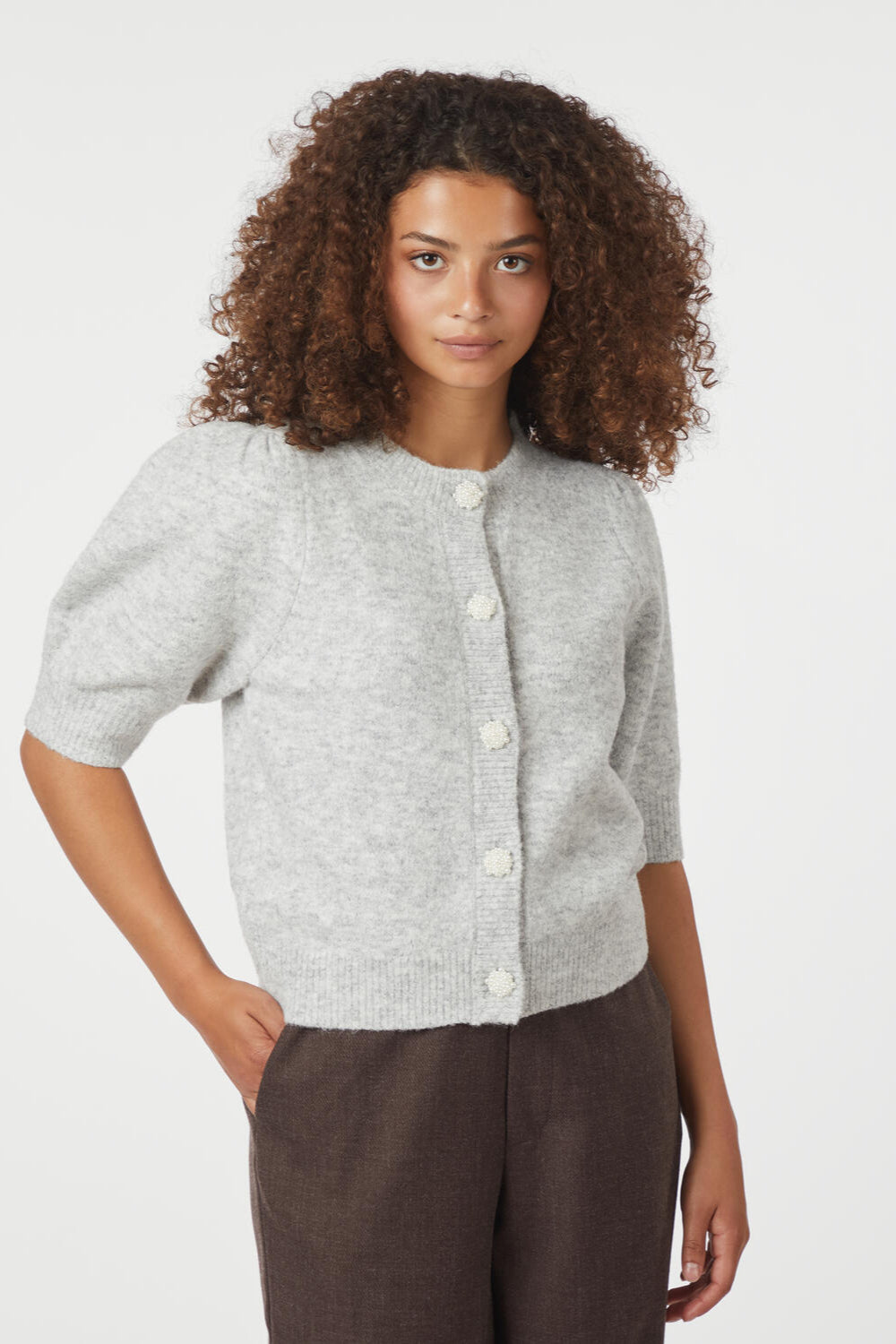 Trudy Deco Knit cardigan - Light Grey Melange